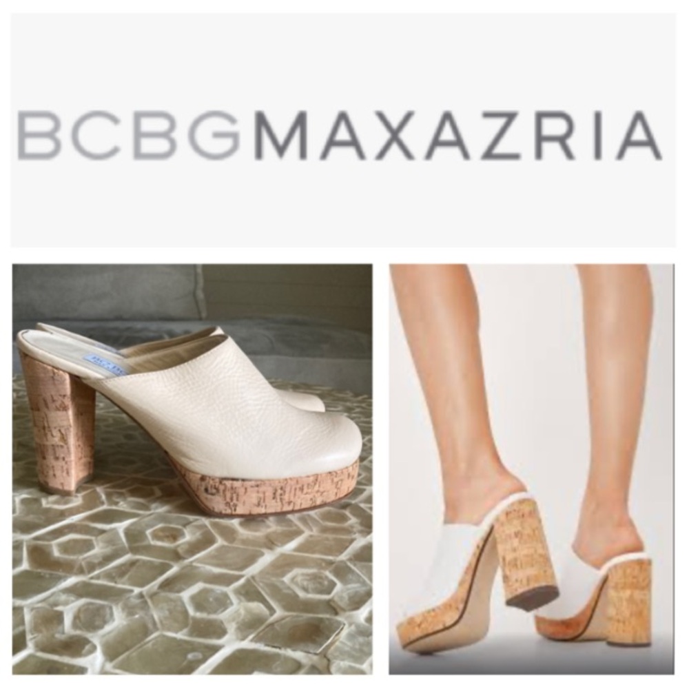 BCBG Max Azria vintage cork heel platform mules